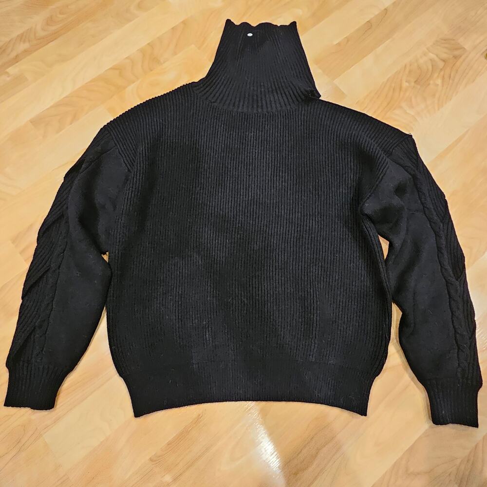 Elan Sweater‎ Womens Size L Mock Neck Cutouts Cable Knit Sleeves Black Chunky
